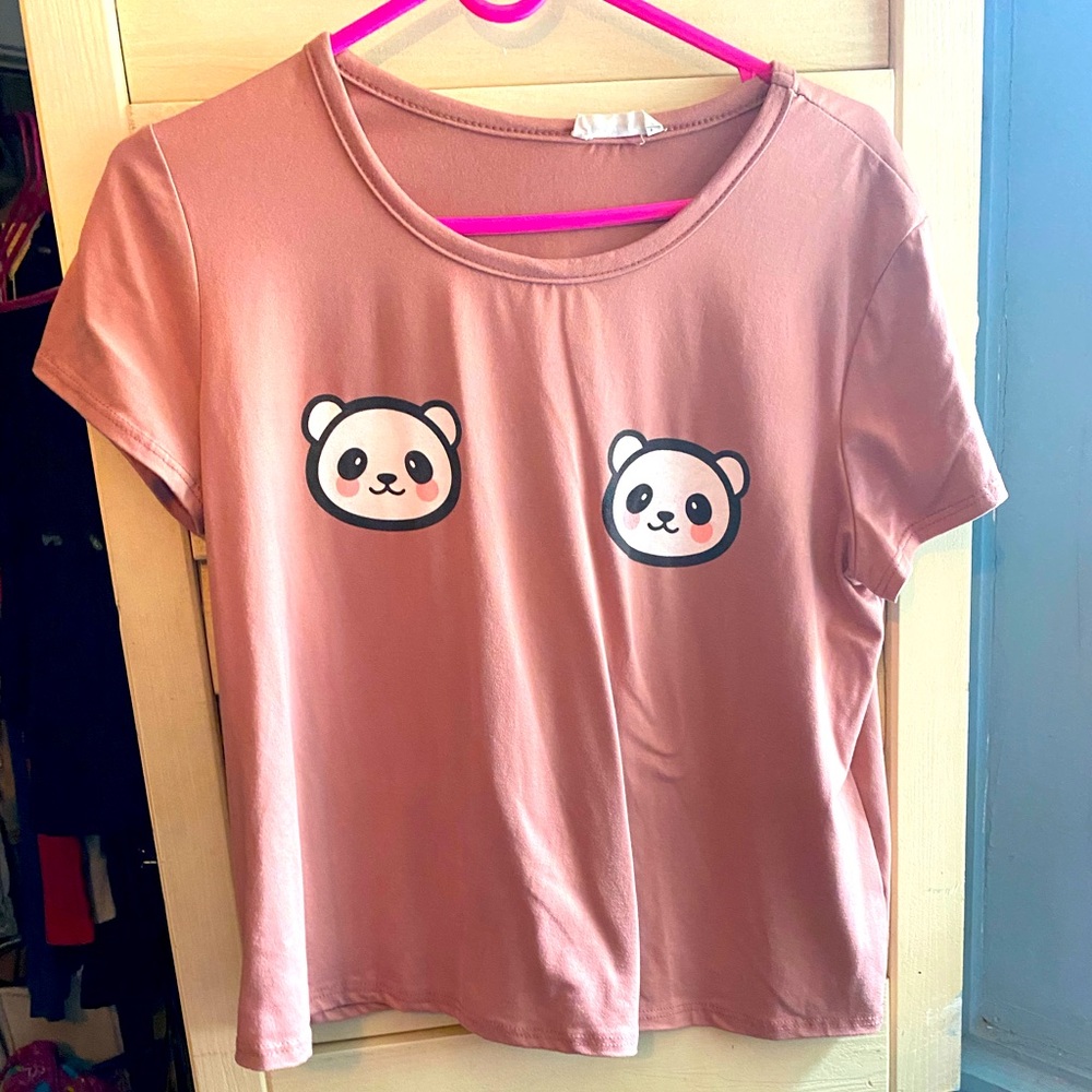 Teddy bear pastel pink kawaii T-shirt with two white bears